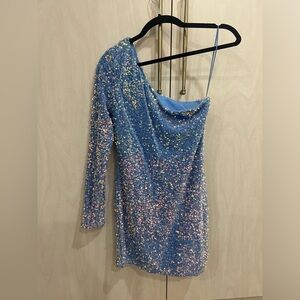 Sequin One-Shoulder Blue Dress